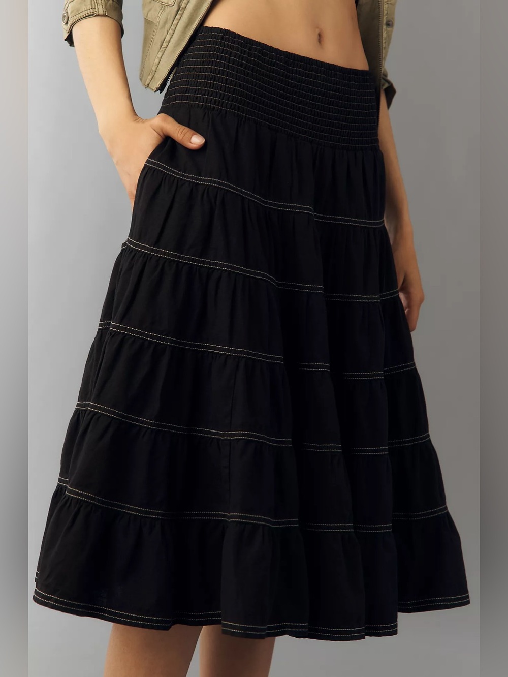 NWT Size M - Pilcro Reese Linen Cotton Smocked Midi Skirt (US$ 148)